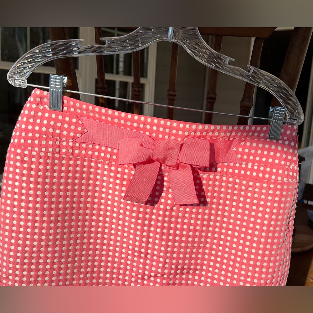 LOFT Pink White Polka Dot Side Zip Pencil Mini Skirt Bow Accent Lined size 6 - Picture 4 of 15